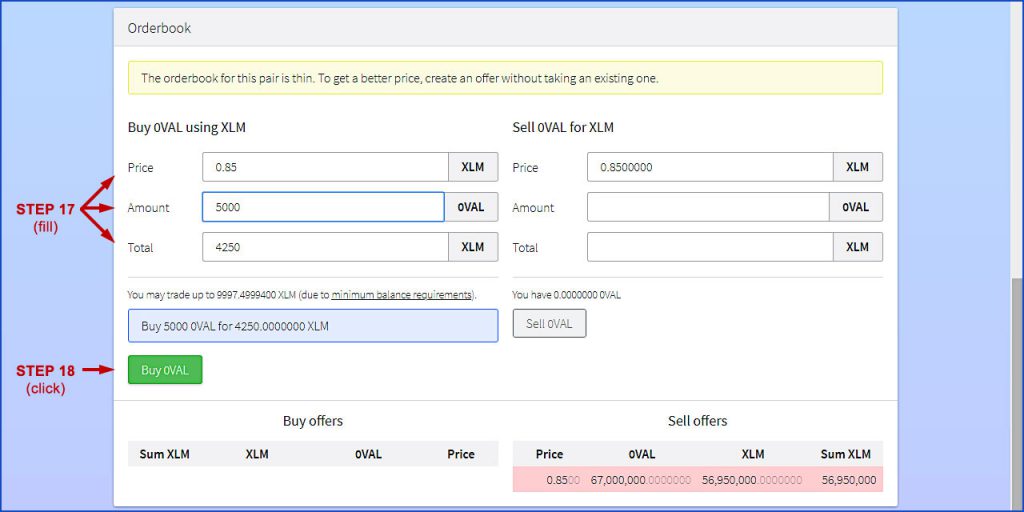 How to buy 0VAL tokens using StellarTerm wallet